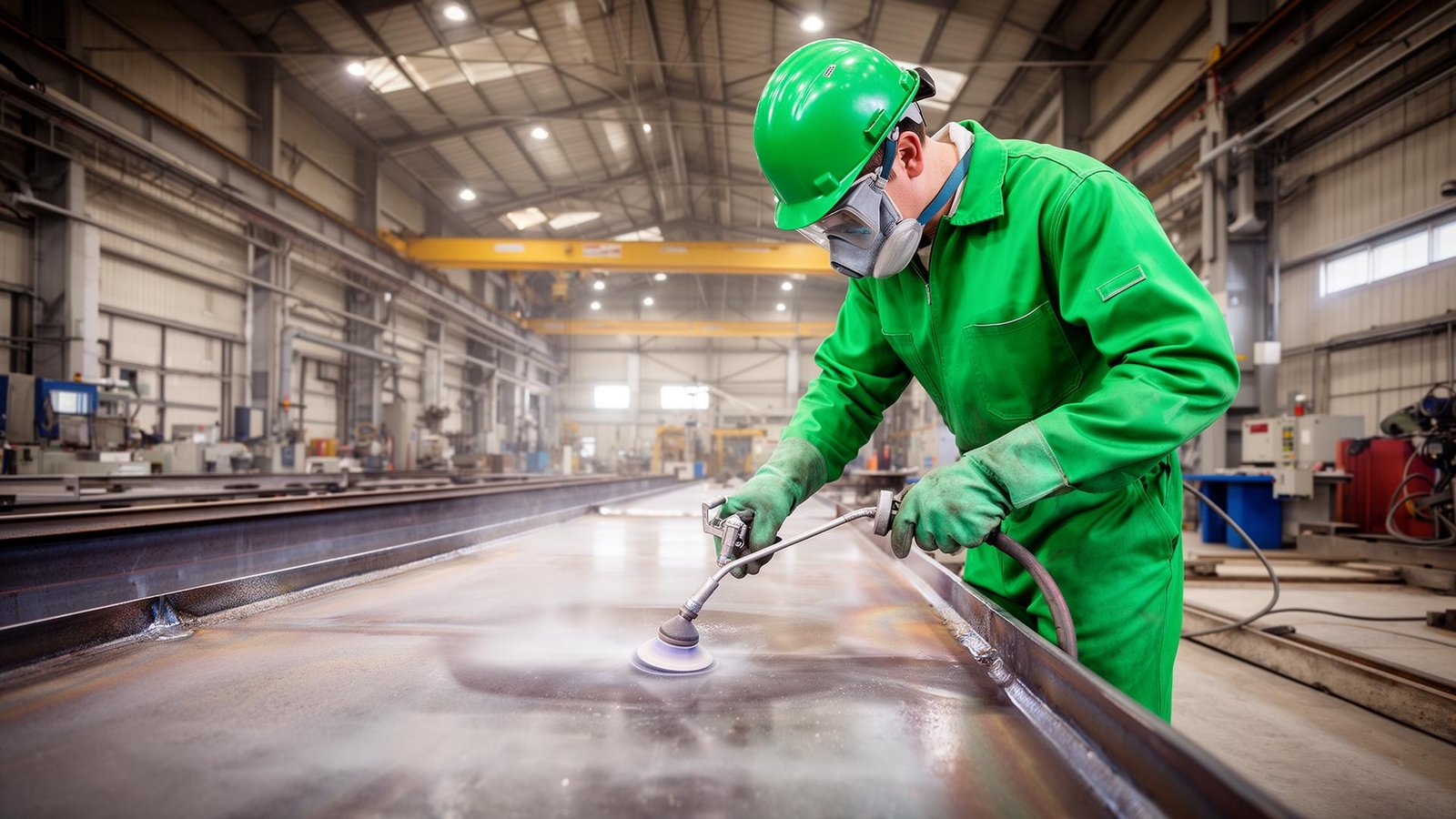 Industrial abrasive blasting worker